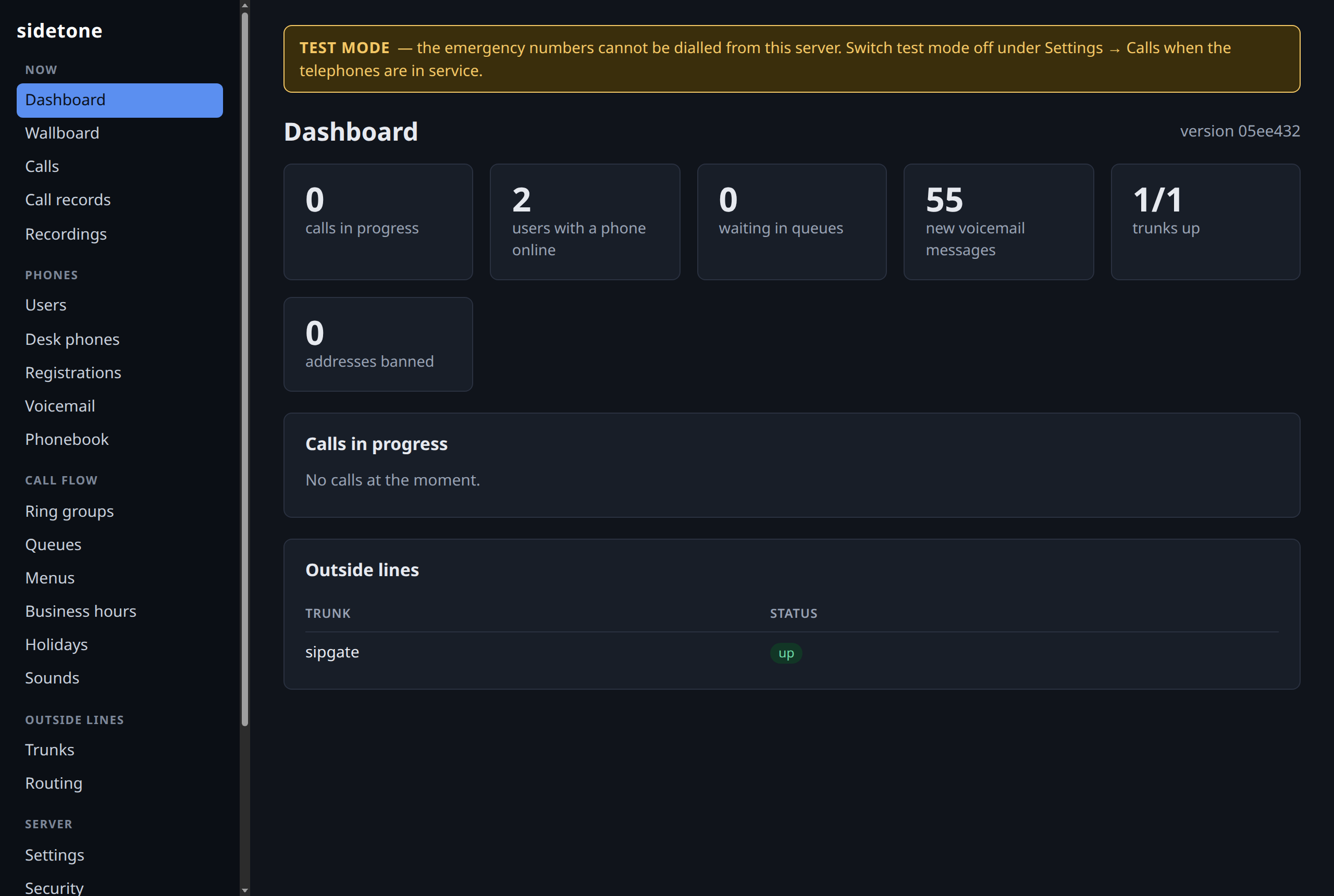 The same dashboard in the console's dark theme